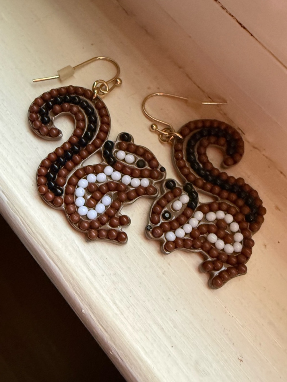 INC Brown Beaded Squirrel Drop Earrings